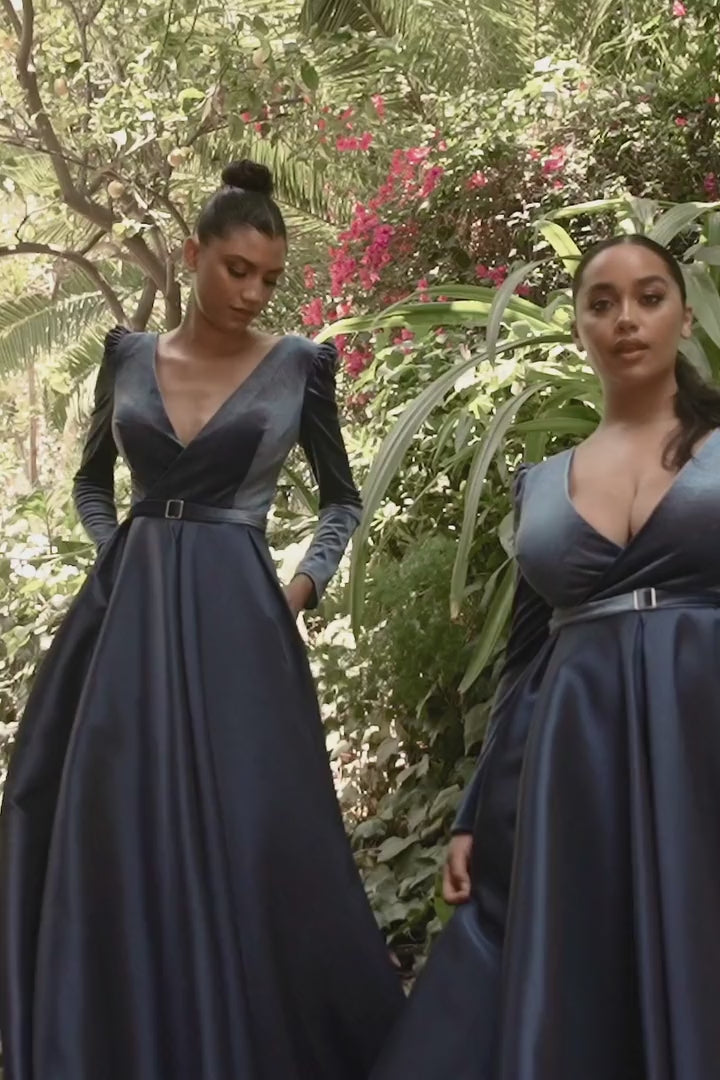 FR1065 BLACK LONG SLEEVED DUTCHESS DRESS